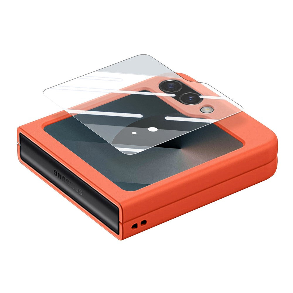 For Samsung Galaxy Z Flip7 FE 5G / Z Flip6 5G Case Ring Kickstand PC Phone Cover with Tempered Glass Rear Screen Film - Orange