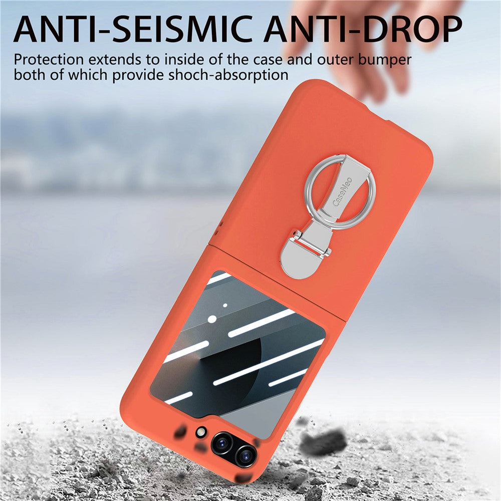 For Samsung Galaxy Z Flip7 FE 5G / Z Flip6 5G Case Ring Kickstand PC Phone Cover with Tempered Glass Rear Screen Film - Orange