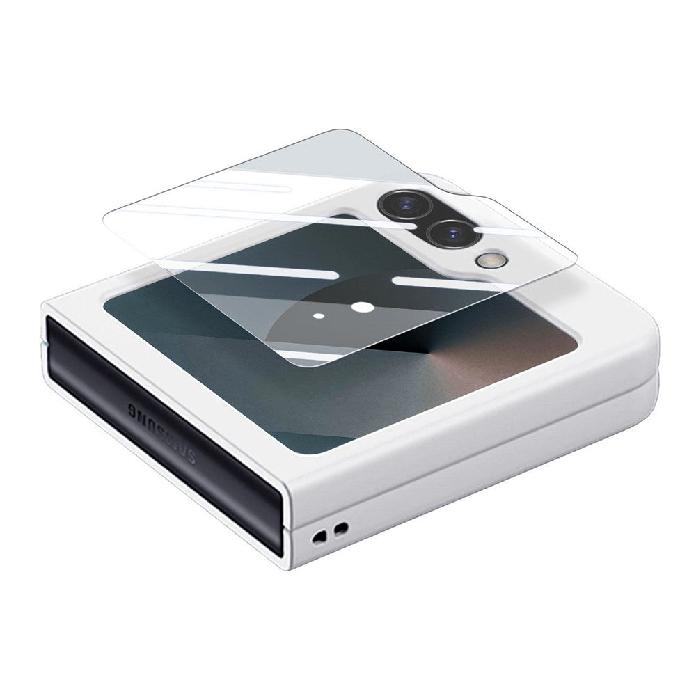 For Samsung Galaxy Z Flip7 FE 5G / Z Flip6 5G Case Ring Kickstand PC Phone Cover with Tempered Glass Rear Screen Film - White