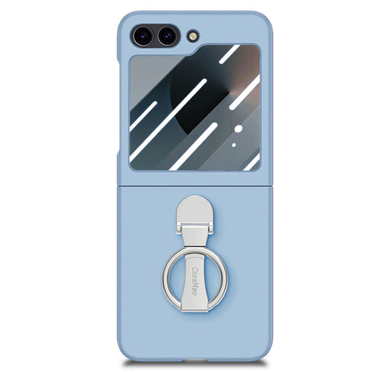 For Samsung Galaxy Z Flip7 FE 5G / Z Flip6 5G Case Ring Kickstand PC Phone Cover with Tempered Glass Rear Screen Film -  Baby Blue
