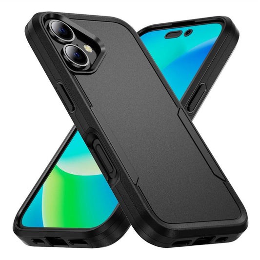 For iPhone 16 Case PC+TPU Military Grade Drop Protective Phone Cover - Black