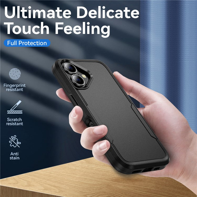 For iPhone 16 Case PC+TPU Military Grade Drop Protective Phone Cover - Black