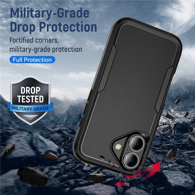 For iPhone 16 Case PC+TPU Military Grade Drop Protective Phone Cover - Black