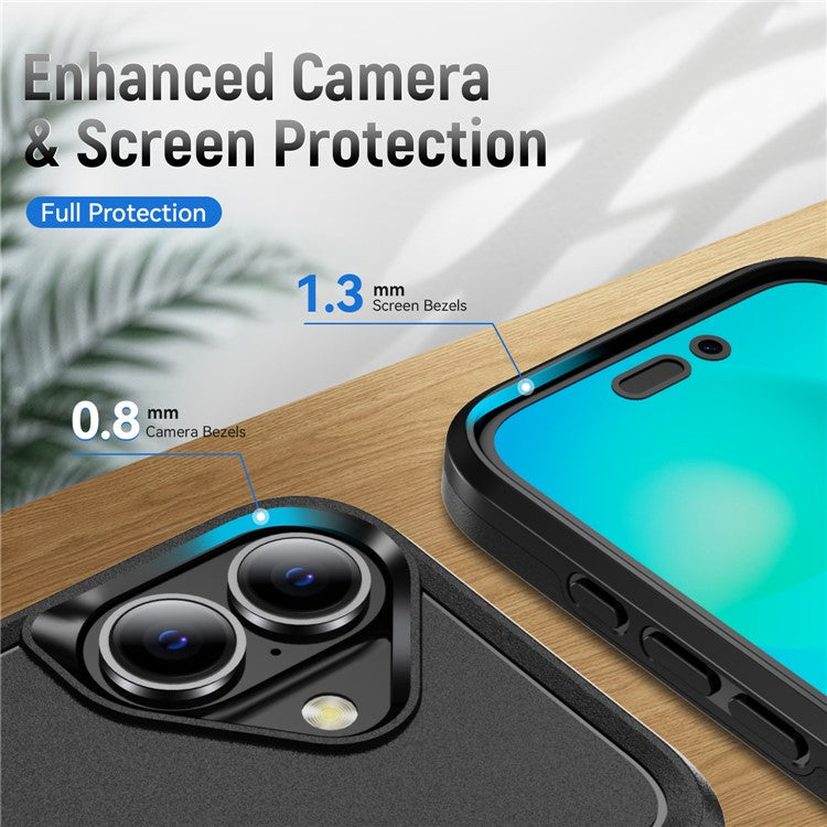 For iPhone 16 Case PC+TPU Military Grade Drop Protective Phone Cover - Black