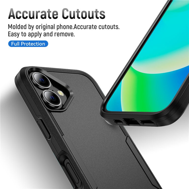 For iPhone 16 Case PC+TPU Military Grade Drop Protective Phone Cover - Black