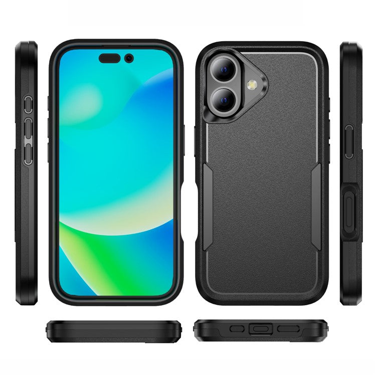 For iPhone 16 Case PC+TPU Military Grade Drop Protective Phone Cover - Black