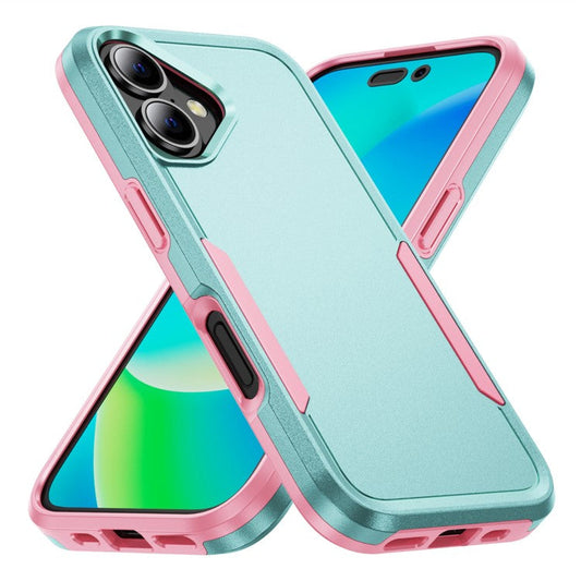 For iPhone 16 Plus Case PC+TPU Military Grade Drop Protective Phone Cover - Green+Pink