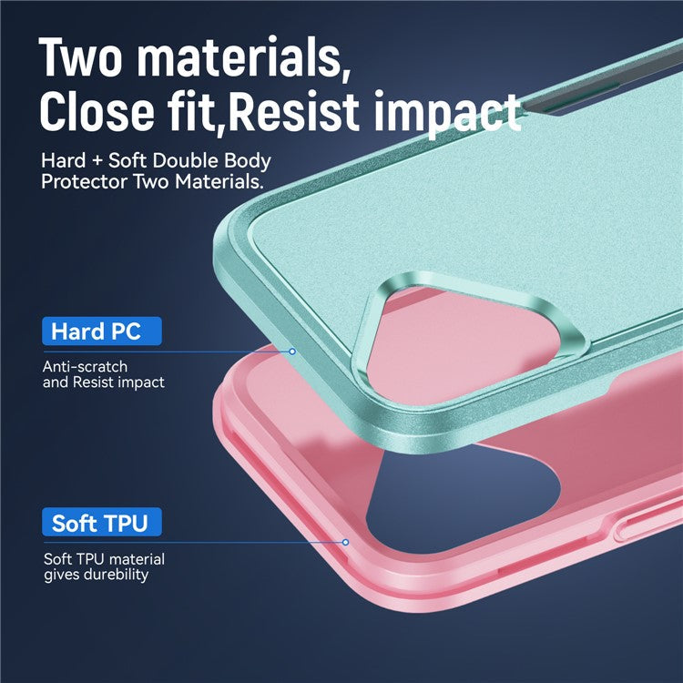 For iPhone 16 Plus Case PC+TPU Military Grade Drop Protective Phone Cover - Green+Pink