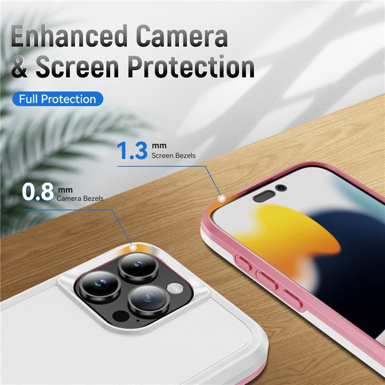 For iPhone 16 Pro Case PC+TPU Military Grade Drop Protective Phone Cover - White+Pink