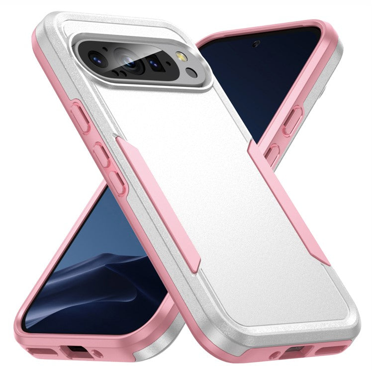 For Google Pixel 9 / Pixel 9 Pro Case PC+TPU Military Grade Drop Protective Phone Cover - White+Pink