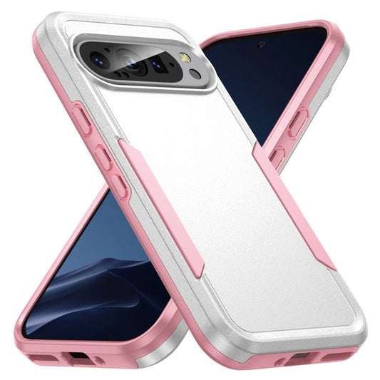 For Google Pixel 9 / Pixel 9 Pro Case PC+TPU Military Grade Drop Protective Phone Cover - White+Pink