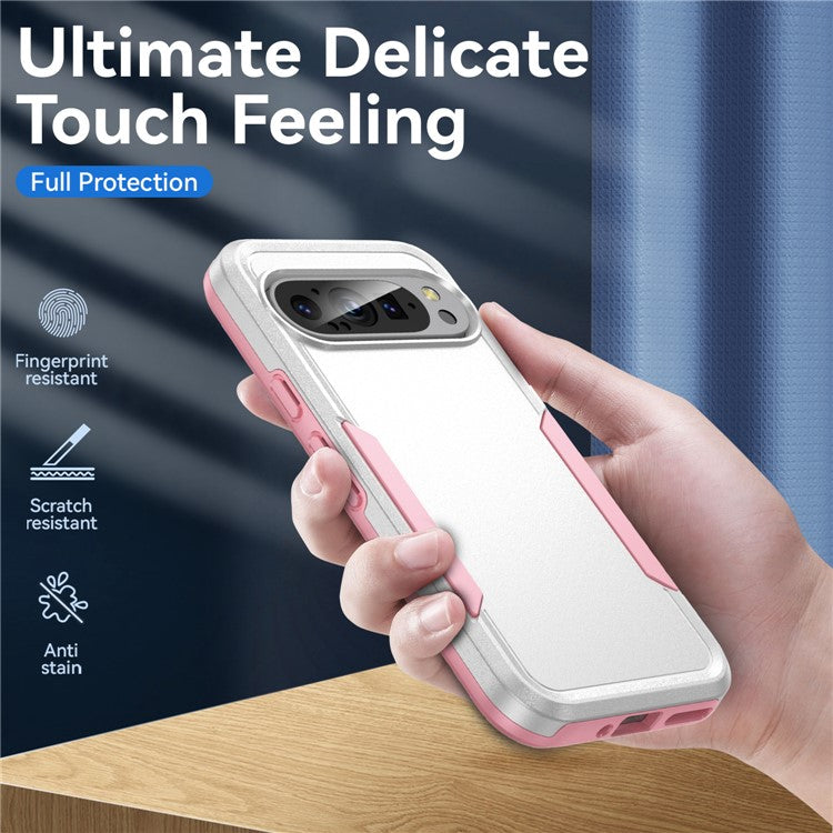 For Google Pixel 9 / Pixel 9 Pro Case PC+TPU Military Grade Drop Protective Phone Cover - White+Pink
