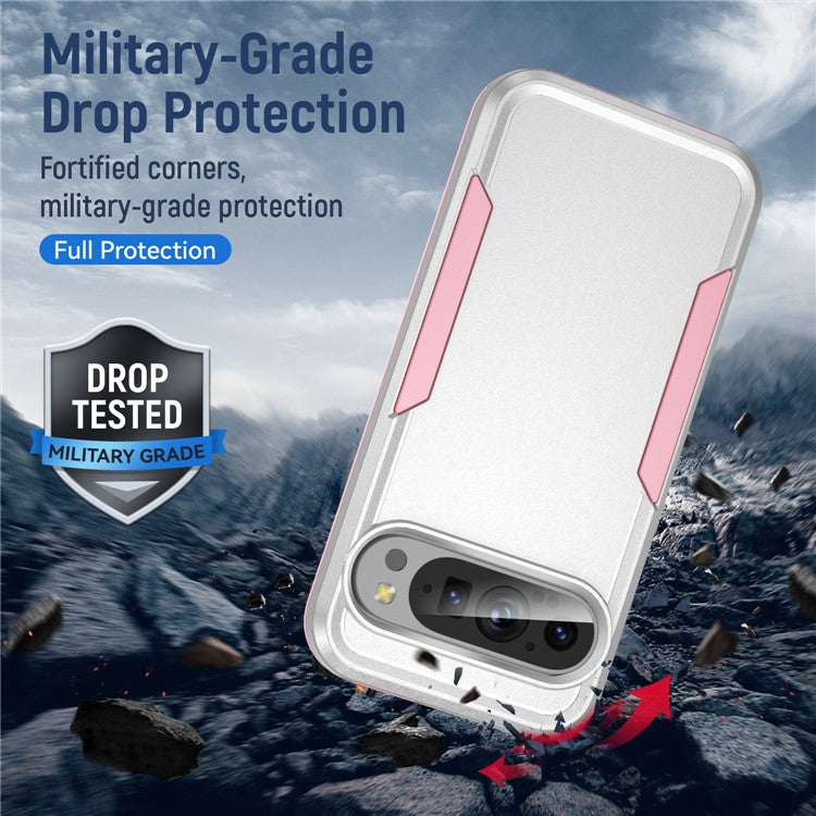 For Google Pixel 9 / Pixel 9 Pro Case PC+TPU Military Grade Drop Protective Phone Cover - White+Pink