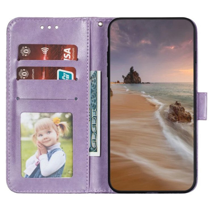For iPhone 16 Case Lace Flowers PU Leather Flip Wallet Phone Cover - Purple