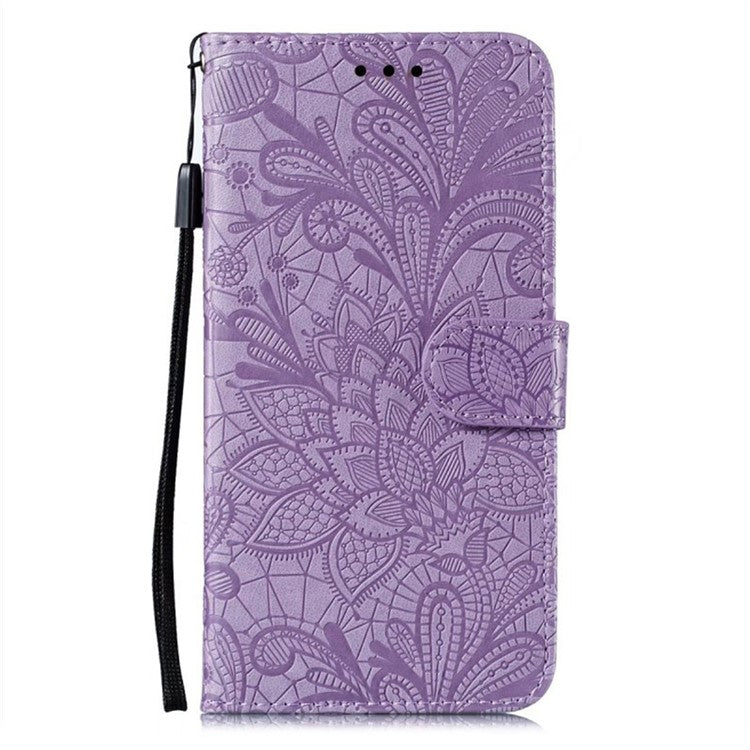 For iPhone 16 Case Lace Flowers PU Leather Flip Wallet Phone Cover - Purple