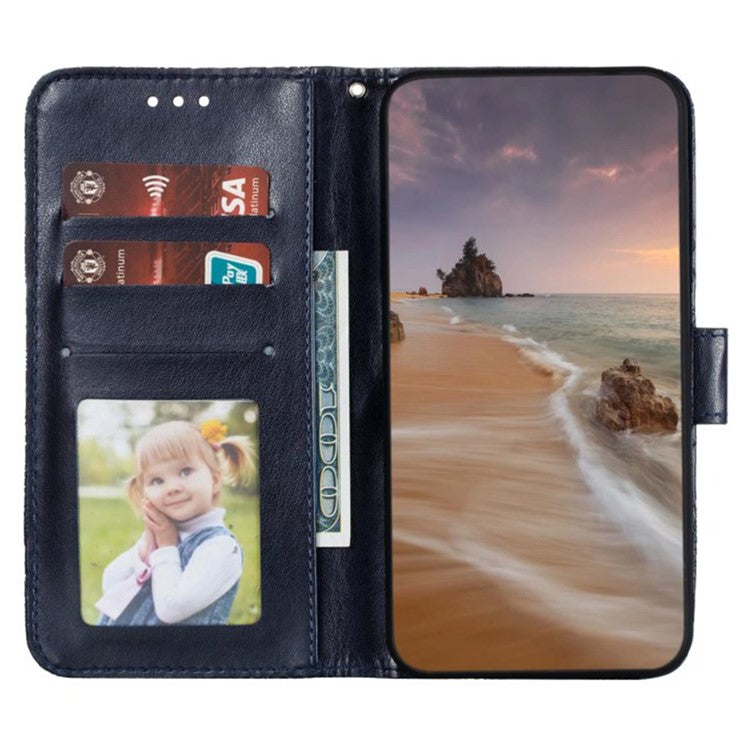For iPhone 16 Pro Case Lace Flowers PU Leather Flip Wallet Phone Cover - Black