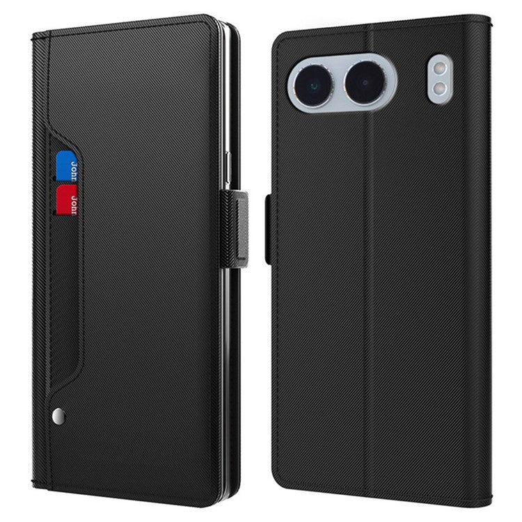 For OnePlus Nord 4 Case Stand PU Leather Phone Cover Card Holder Mirror - Black