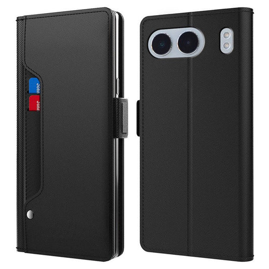 For OnePlus Nord 4 Case Stand PU Leather Phone Cover Card Holder Mirror - Black