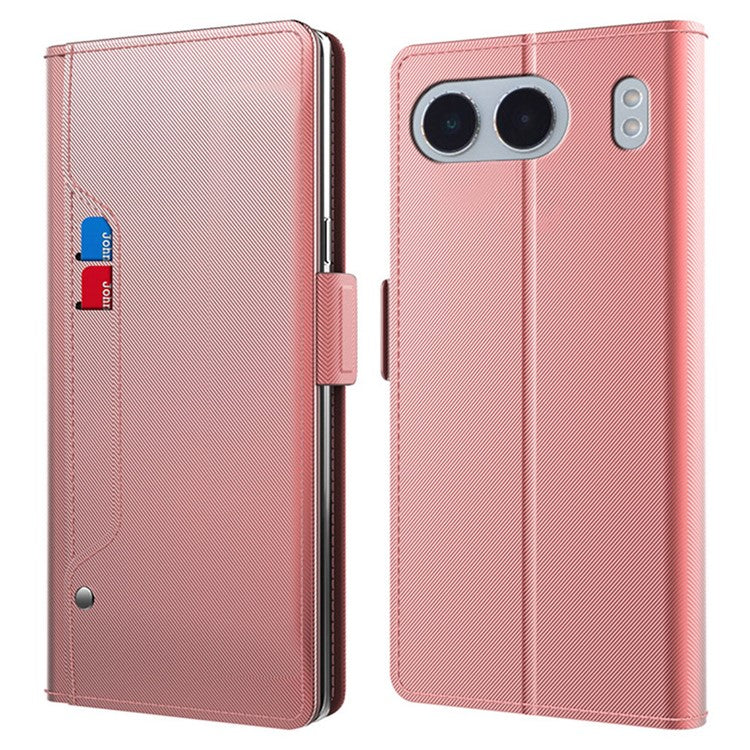 For OnePlus Nord 4 Case Stand PU Leather Phone Cover Card Holder Mirror - Rose Gold