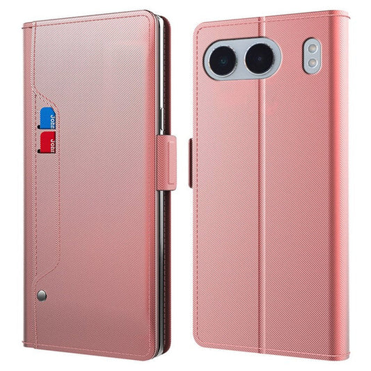For OnePlus Nord 4 Case Stand PU Leather Phone Cover Card Holder Mirror - Rose Gold