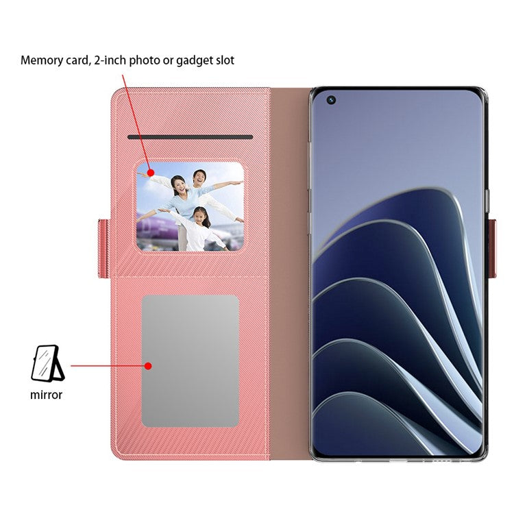 For OnePlus Nord 4 Case Stand PU Leather Phone Cover Card Holder Mirror - Rose Gold