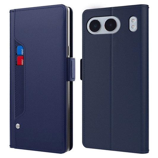 For OnePlus Nord 4 Case Stand PU Leather Phone Cover Card Holder Mirror - Blue