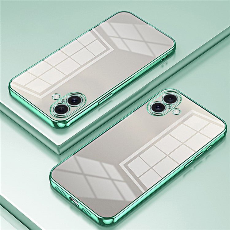 For iPhone 16 Plus Case Electroplating Frame Soft TPU Phone Cover - Green