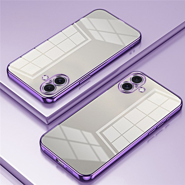 For iPhone 16 Plus Case Electroplating Frame Soft TPU Phone Cover - Purple