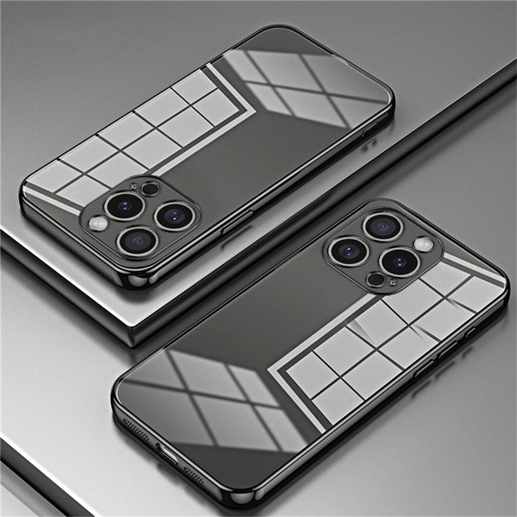For iPhone 16 Pro Case Electroplating Frame Soft TPU Phone Cover - Black
