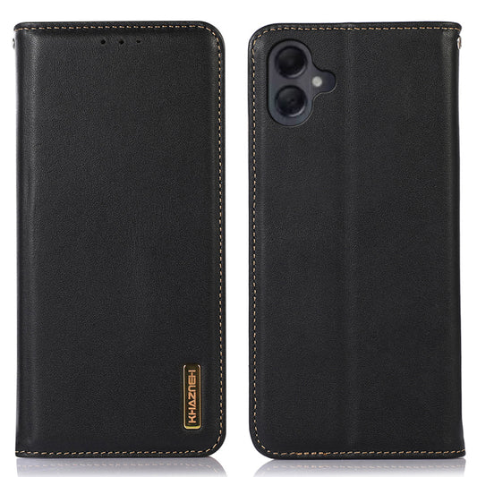 KHAZNEH For Samsung Galaxy A06 Case Genuine Cow Leather Wallet Phone Cover Nappa Texture - Black