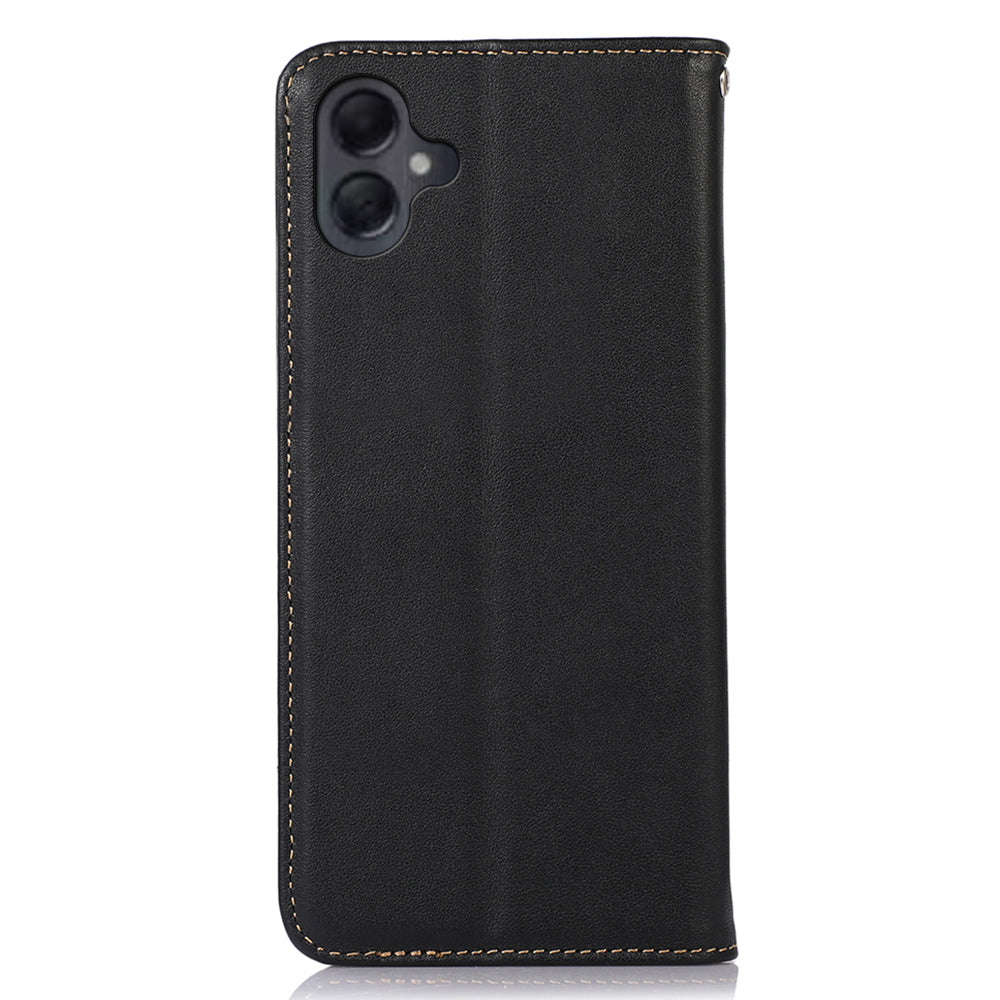 KHAZNEH For Samsung Galaxy A06 Case Genuine Cow Leather Wallet Phone Cover Nappa Texture - Black