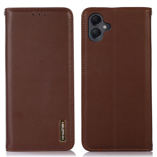 KHAZNEH For Samsung Galaxy A06 Case Genuine Cow Leather Wallet Phone Cover Nappa Texture - Brown