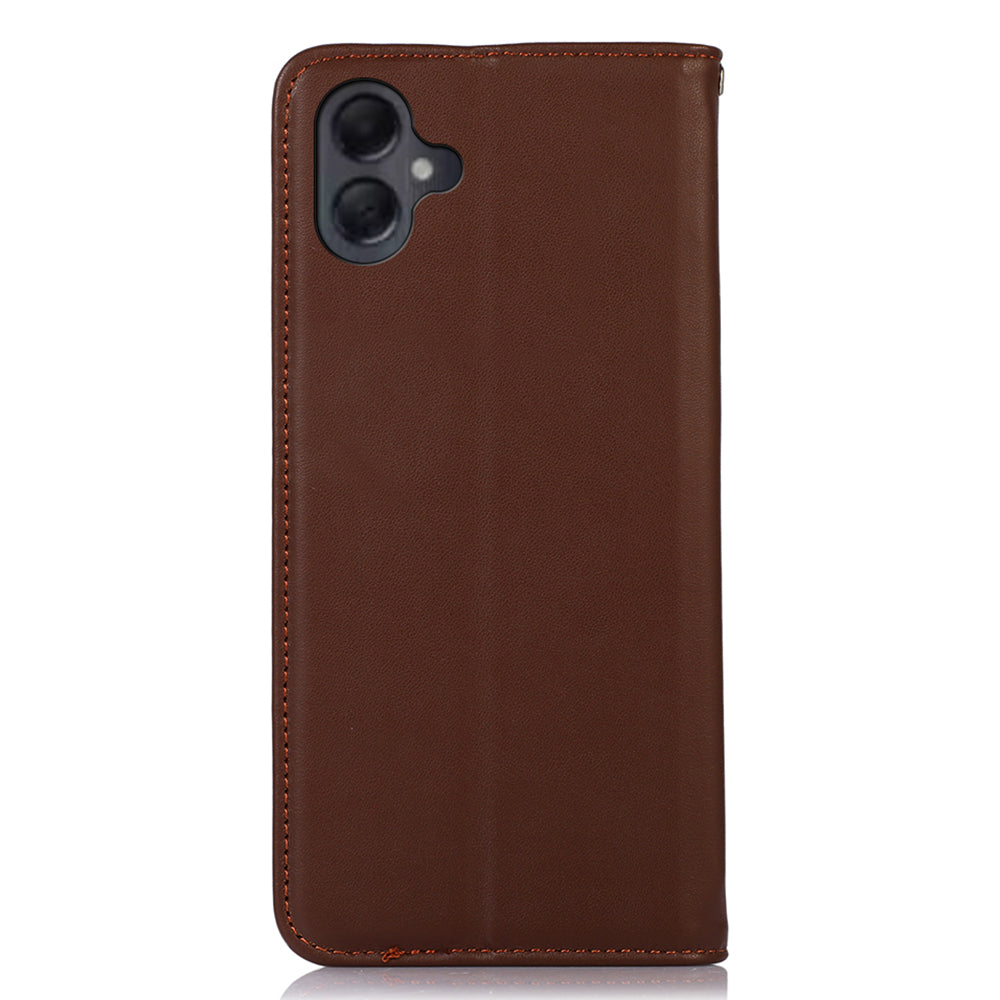 KHAZNEH For Samsung Galaxy A06 Case Genuine Cow Leather Wallet Phone Cover Nappa Texture - Brown