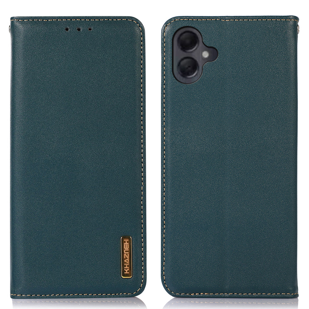 KHAZNEH For Samsung Galaxy A06 Case Genuine Cow Leather Wallet Phone Cover Nappa Texture - Green