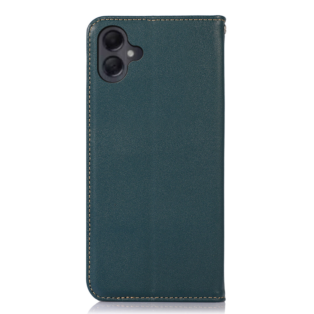 KHAZNEH For Samsung Galaxy A06 Case Genuine Cow Leather Wallet Phone Cover Nappa Texture - Green