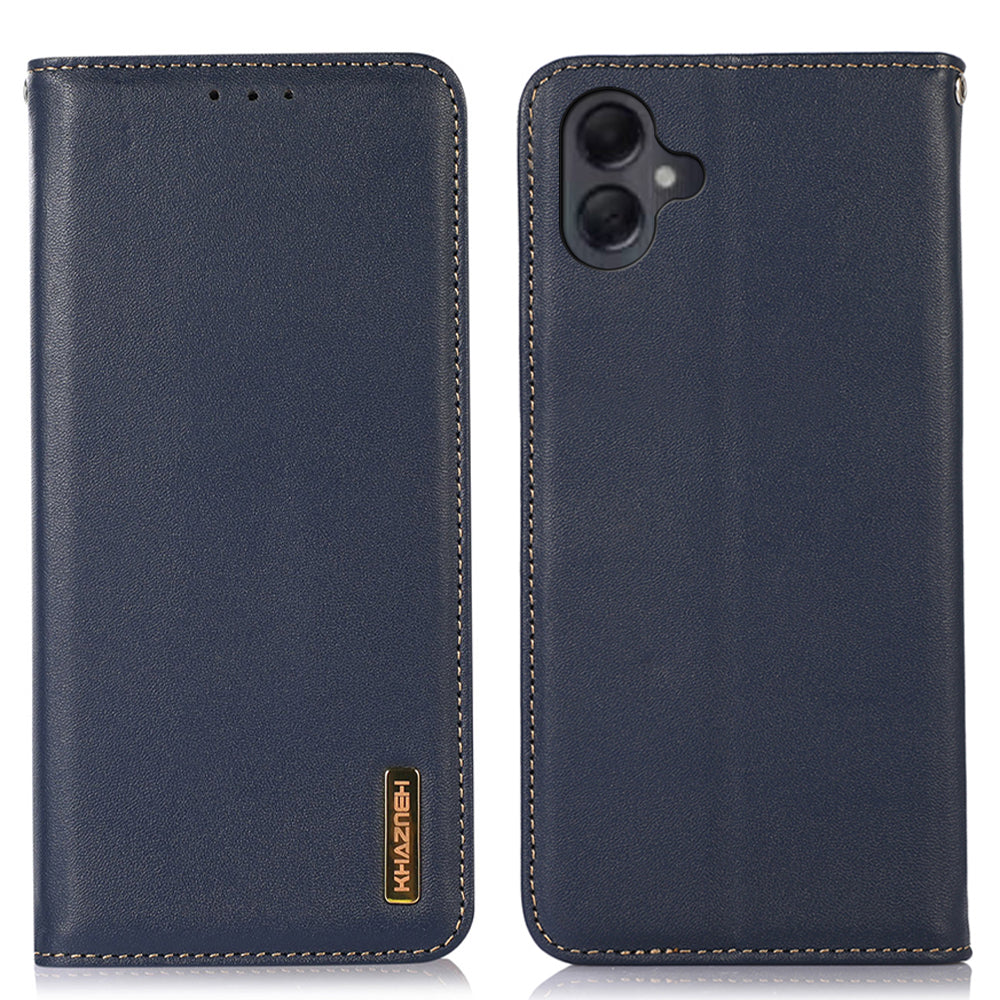 KHAZNEH For Samsung Galaxy A06 Case Genuine Cow Leather Wallet Phone Cover Nappa Texture - Blue
