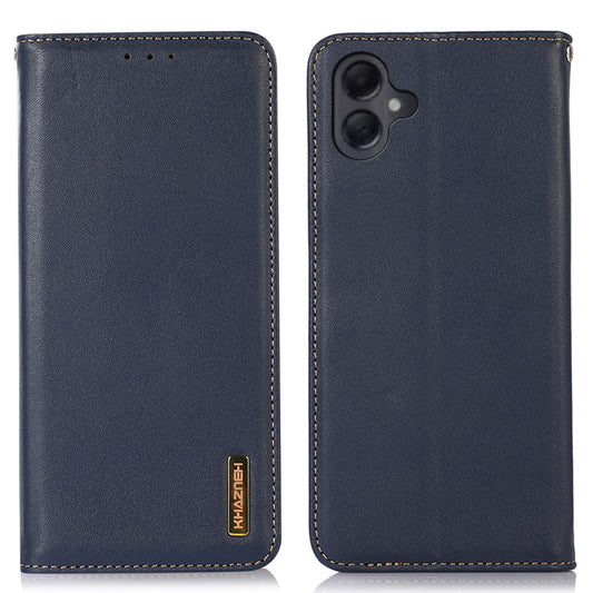 KHAZNEH For Samsung Galaxy A06 Case Genuine Cow Leather Wallet Phone Cover Nappa Texture - Blue