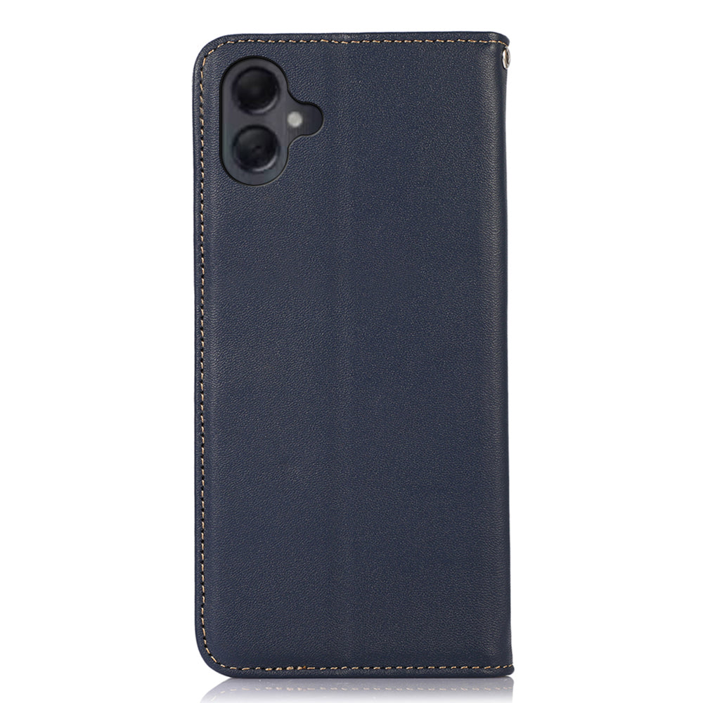 KHAZNEH For Samsung Galaxy A06 Case Genuine Cow Leather Wallet Phone Cover Nappa Texture - Blue
