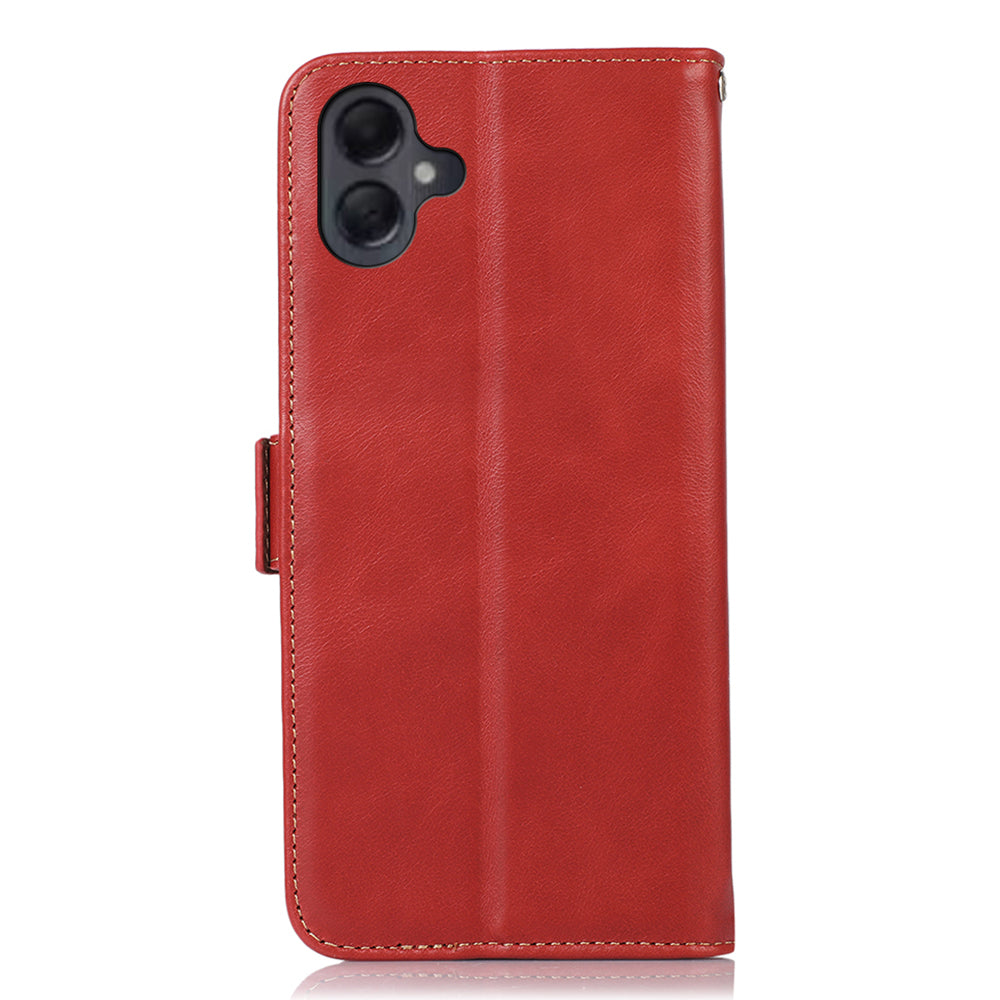 For Samsung Galaxy A06 Case RFID Blocking Genuine Cow Leather Wallet Phone Cover - Red