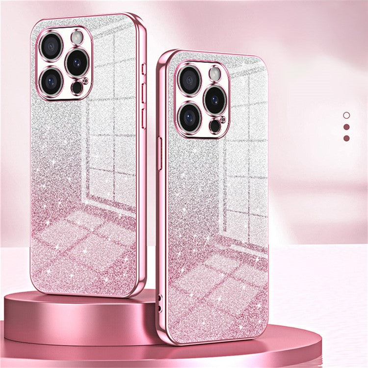 For iPhone 16 Pro Case Electroplating Gradient Glitter TPU Phone Cover - Pink