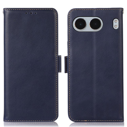 For OnePlus Nord 4 Case RFID Blocking Genuine Cow Leather Wallet Phone Cover - Blue
