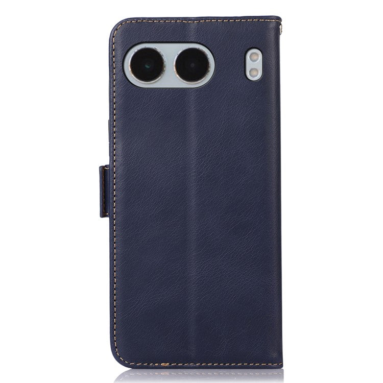 For OnePlus Nord 4 Case RFID Blocking Genuine Cow Leather Wallet Phone Cover - Blue