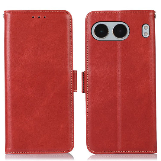 For OnePlus Nord 4 Case RFID Blocking Genuine Cow Leather Wallet Phone Cover - Red