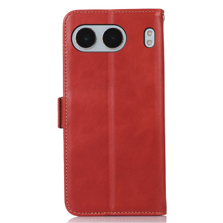For OnePlus Nord 4 Case RFID Blocking Genuine Cow Leather Wallet Phone Cover - Red