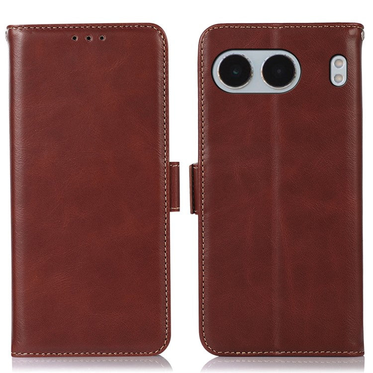 For OnePlus Nord 4 Case RFID Blocking Genuine Cow Leather Wallet Phone Cover - Brown