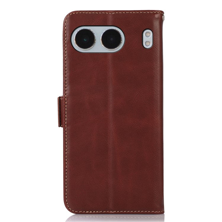 For OnePlus Nord 4 Case RFID Blocking Genuine Cow Leather Wallet Phone Cover - Brown