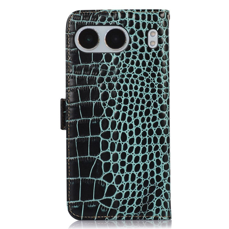 For OnePlus Nord 4 Case Crocodile Texture Genuine Cow Leather Phone Wallet Cover - Green