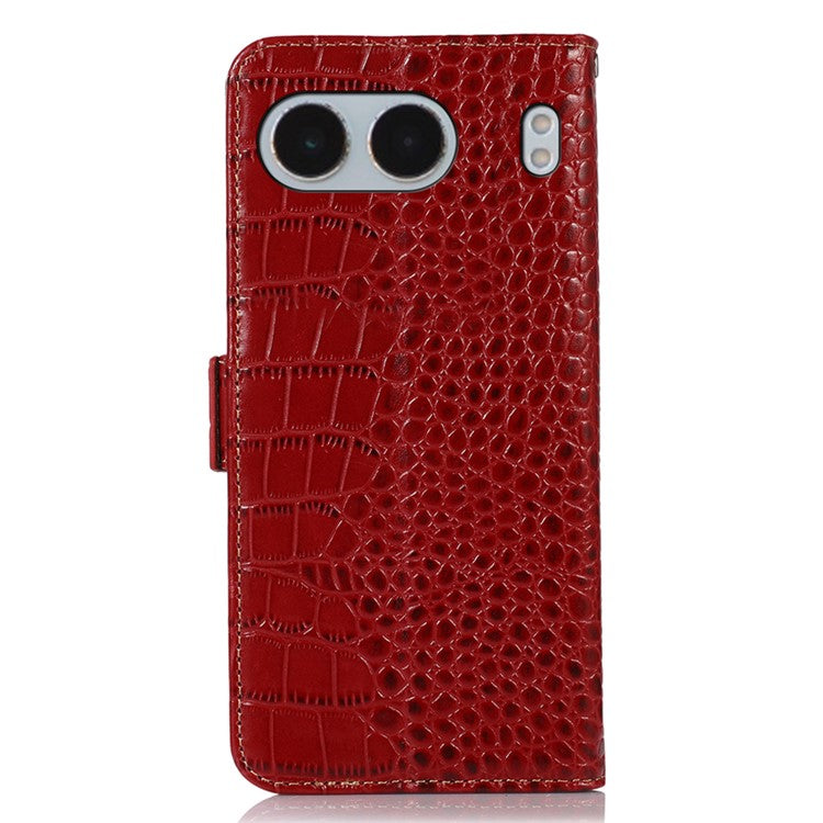 For OnePlus Nord 4 Case Crocodile Texture Genuine Cow Leather Phone Wallet Cover - Red