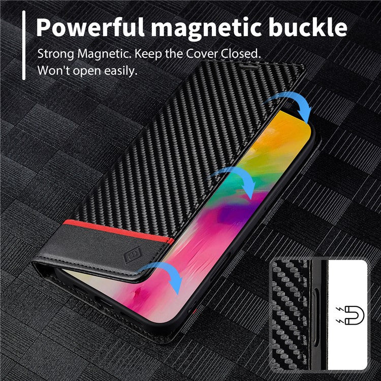 LC.IMEEKE For iPhone 16 Pro Case Carbon Fiber Texture Phone Cover Stand Card Holder - Horizontal Stripe