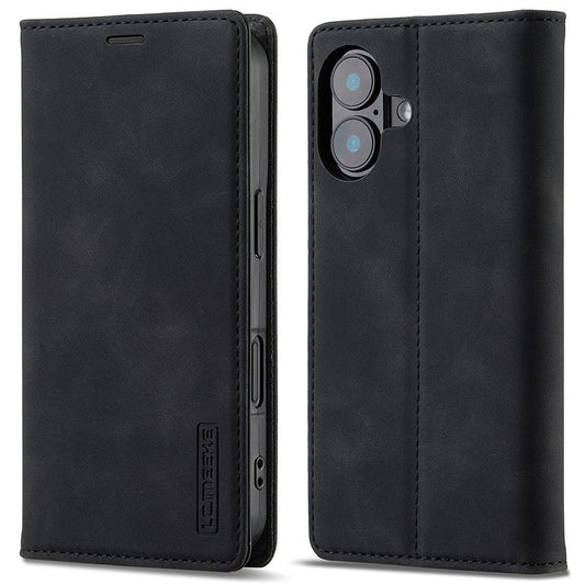 LC.IMEEKE For iPhone 16 Plus Case Wallet Microfiber Leather Phone Cover - Black